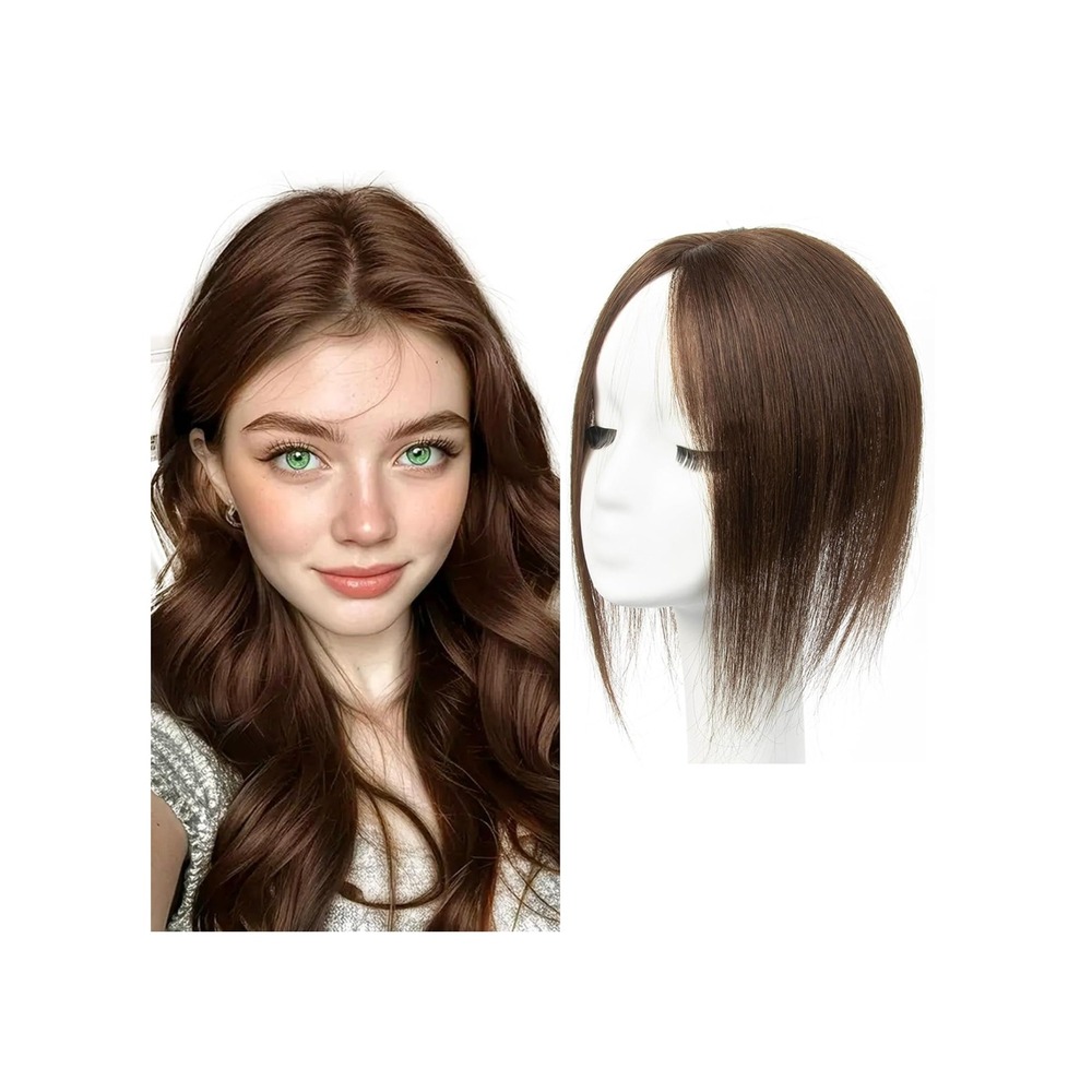 Human Hair Topper Women 8 In Dark Brown Clip In Real Scalp Thinning Hair Piece